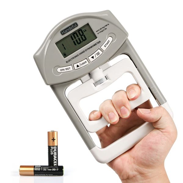 Handeful Grip Strength Tester Trainer - Dynamometer Handgrip Measurer Meter, Handheld Strengthener Exerciser for Sports, School, and Home Use (198Lbs / 90Kgs)