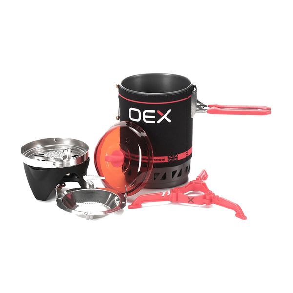 OEX Tacana Solo Lightweight Camp Stove Set, Outdoor Cooking, Backpacking, Hiking, Trekking, Festival Essentials, Camping Equipment, Camping Accessories, Black/Red