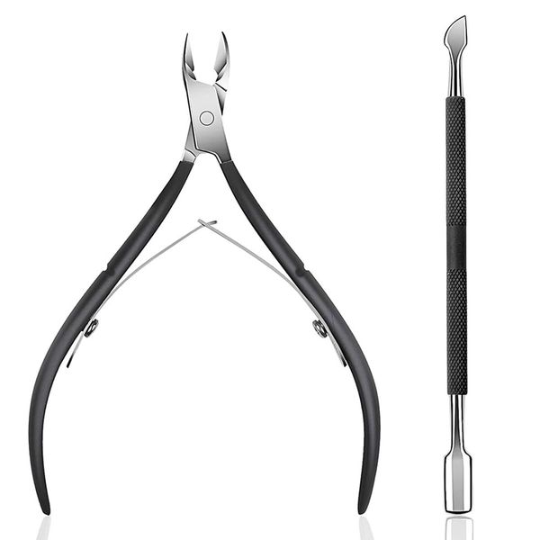 FUZVOL 2 PCS Cuticle Remover Tool Set Stainless Steel Cuticle Pusher and Cuticle Cutter Professional Cuticle Trimmer Nipper Durable Manicure Tools for Fingernails Toenails Care