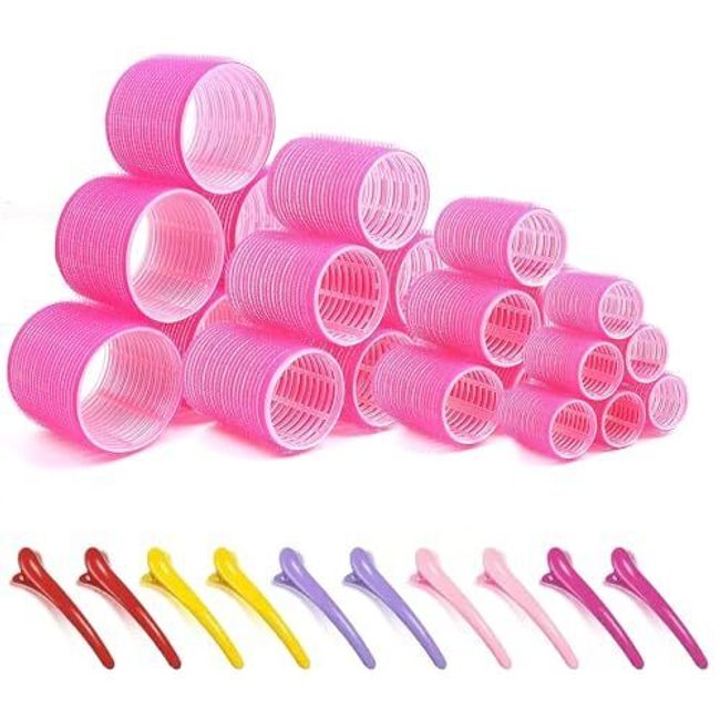 24 Pack Self Grip Hair Rollers with 10 Pcs Hair Clips Heatless Hair Rollers