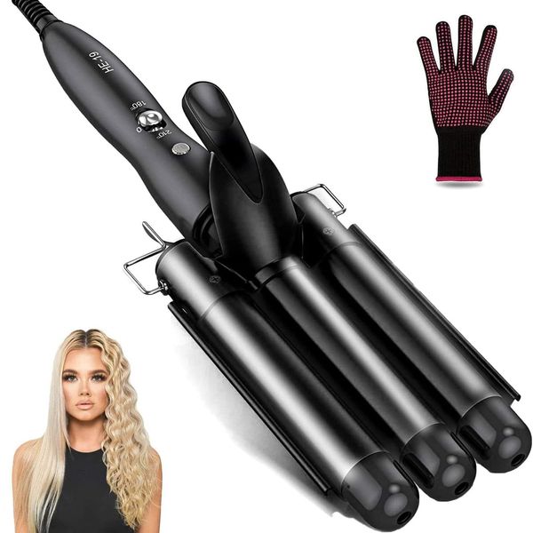 Coidak Hair Waver, 1 Inch 3 Barrel Curling Iron Wand 25mm Hair Crimper, Temperature Adjustable Heat Up Quickly Beach Waver Curling Iron Black