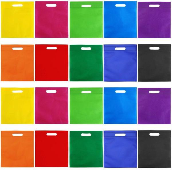 Aneco 50 Pieces Party Non-woven Gift Bags 9.5×11.5 Inch Goodie Treat Favor Bag with Handles Rainbow Tote Bag Bulk for Birthday Party Supplies