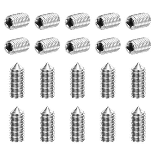 uxcell 20Pcs Set Screws M6x12mm 304 Stainless Steel Cone Point Hex Socket Grub Screws for Machinery, Home Repairs, and Fixtures Silver