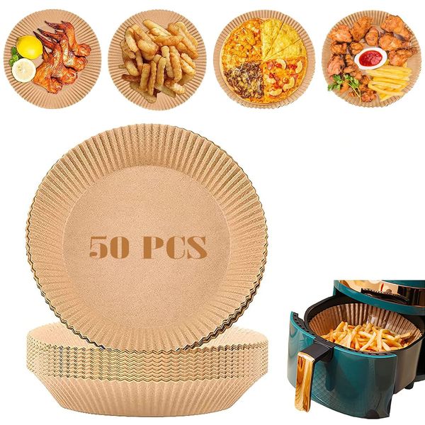 Air Fryer, Disposable Paper Liner, Paper Plates, 100 Sheets Round Shape, 7.9 inches (20 cm), Inner Diameter 7.9 inches (20 cm), Air Fryer, Accessories, Silicone Oil Paper, Parchment, Compatible with