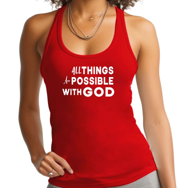 Womens Fitness Tank Top Graphic T-shirt All Things are Possible - Red / 2XL