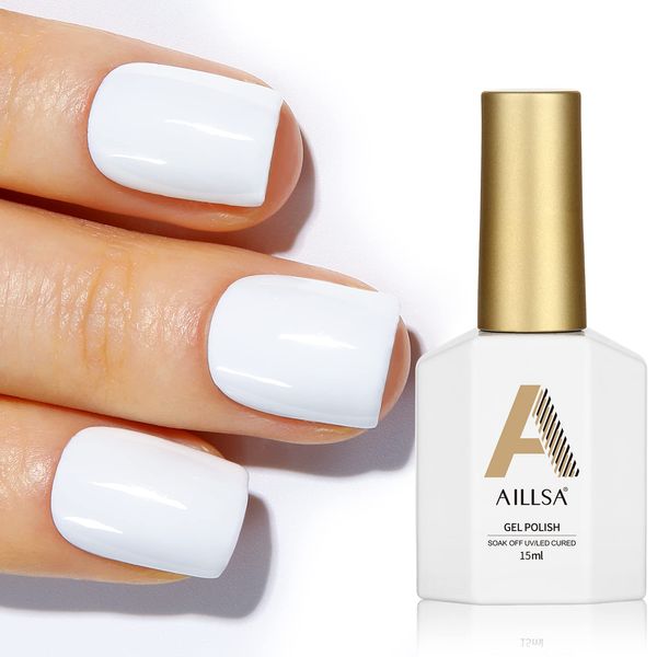 AILLSA White Gel Nail Polish French Manicure Gel Polish Long Lasting Extre White Wedding Nail Gel Polish Soak Off U V Gel Polish Winter Nail Art at Home Valentine's Day Gift 0.51 Fl Oz