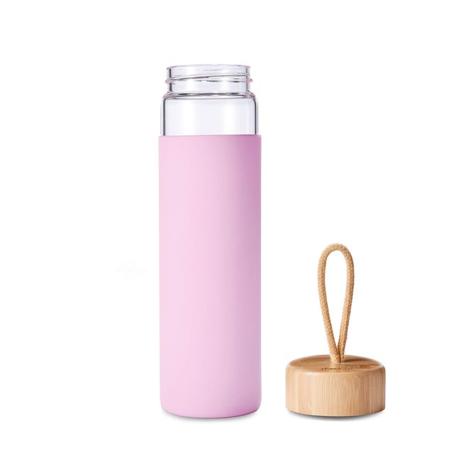 Waterdrop Glass Bottle - Transparent Frosted - 20 oz - Borosilicate Glass - Water Bottle - Bottle with Bamboo Lid - Sustainable