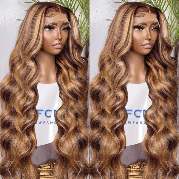 Honey Blonde Lace Front Wig Human Hair 13x6 HD Transparent 4/27 Highlight Ombre Body Wave Lace Front Wigs Human Hair Pre Plucked With Baby Hair 180 Density Glueless Human Hair Wigs For Women (26 Inch)