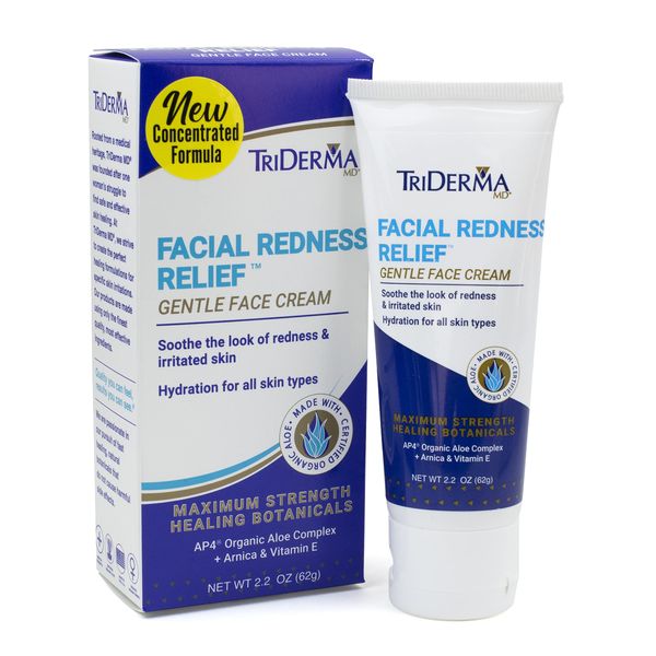 TriDerma Facial Redness Relief Gentle Face Cream, Soothing Relief for Redness, Uneven Skin Tone, Irritated or Sensitive Skin, 2.2 oz