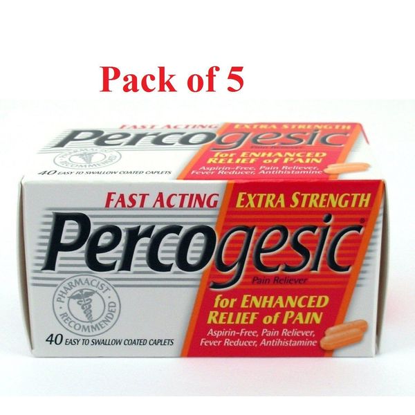 Percogesic Fast Acting Extra Strength Pain Relief Coated Caplets 40 Count 5 Pack