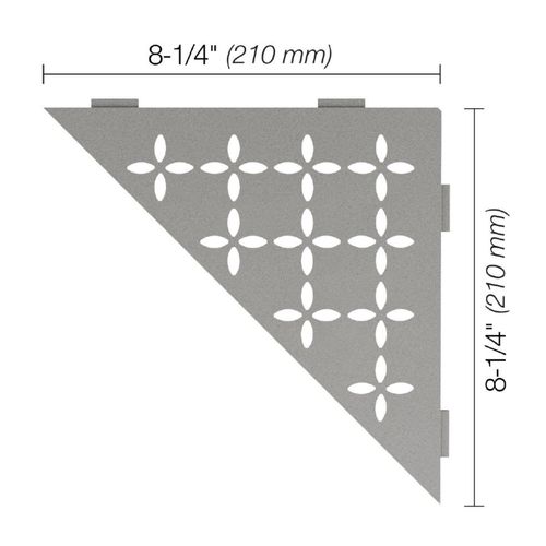 Schluter Triangular Corner Shelf for Tiled Walls - Floral Design, Aluminum Material, Stone Grey Finish, 3/32” Thick Anchoring Tabs - SES1D5TSSG