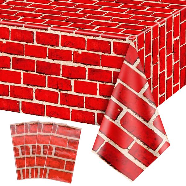 PIXHOTUL 4 Pcs Red Brick Tablecloths, 54in x 108in Brick Wall Backdrop, Brick Table Covers, Brick Wall Scene Backdrop Decoration for Holiday, Birthday, Christmas