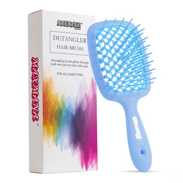 Maxmana Secret Detangler Hair brush,Detangling Brush, Massage Curl Comb for Women, Men,Girls and Kids for Natural Curly Wet Dry Thick Straight Long Hair (BLUE)