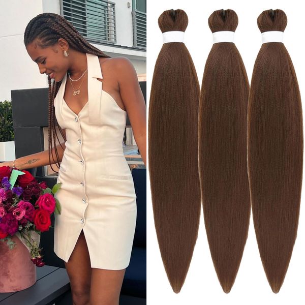 Chestnut Brown Braiding Hair Pre stretched Kanekalon Braiding Hair Extensions Feed in Braids