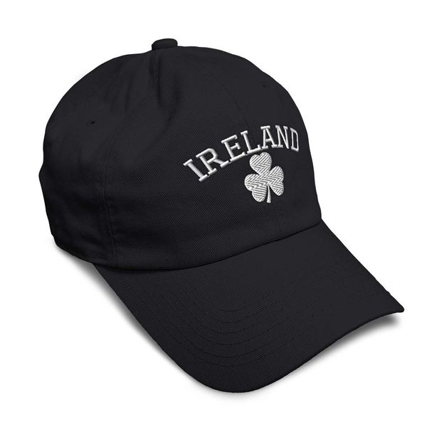 Speedy Pros Soft Baseball Cap Ireland Shamrock White Embroidery Irish Flag Twill Cotton USA Dad Hats for Men & Women Black Design Only