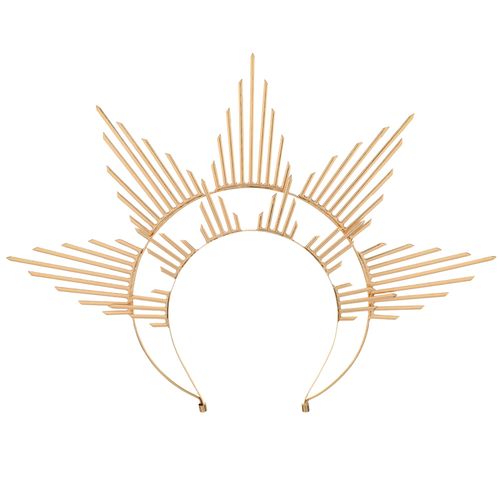 COSUCOS Golden Halo Crown Headpiece - Renaissance Statue of Liberty Halo Headpiece Spiked Sunburst Sun Goddess Headbands Cosplay Medieval Costume Headpiece for Halloween Party
