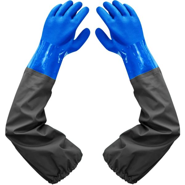 Haiou Long Rubber Gloves Elbow Length Chemical Resistant Gloves with Cotton Lining Waterproof Gloves, 25 inches, Large