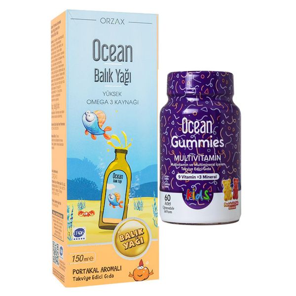 Ocean Omega 3 Portakallı Balık Yağı Şurubu 150ml Ve Ocean Gummies Multivitamin 60 Jel Form