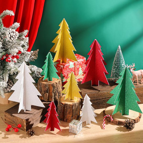 Weekgrat 8 Pcs Christmas Trees Table Decoration 3D Glitter Cardboard Christmas Tree Table Centerpieces for Home Indoor Xmas Winter Holiday Party Supplies Tiered Tray Decor