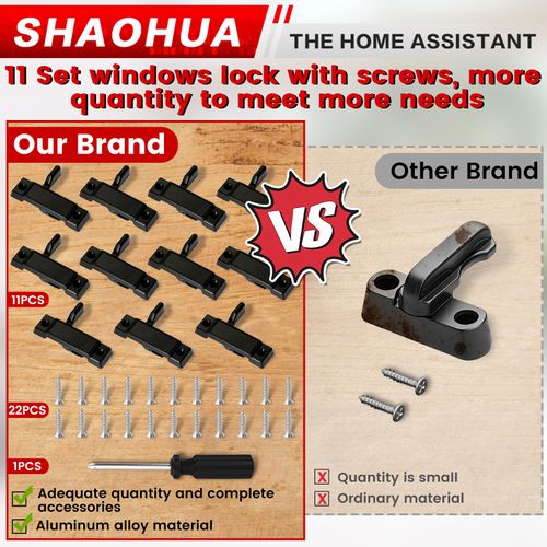 11pcs Window Sash Lock, Window Latch Replacement with Screw, Window Locks Security, Window Locks for Up and Down Windows,Double Hung Window Lock, Window Hardware to Enhance Security, Window Latch Lock
