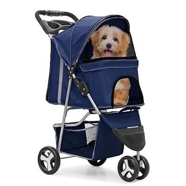 MoNiBloom 3 Wheels Pet Stroller, Foldable Dog Cat Cage Jogger Stroller with W...