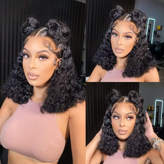 SODLIS Short Bob Wigs 13x4 Deep Curly Lace Front Wigs Human Hair For Black Women Glueless HD Lace Front Wigs Human Hair Pre Plucked with Baby Hair Natural Hairline (12 Inch)