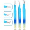 Eyelash Extension Tweezers-3 Pcs Diamond Grip Lash tweezers For Eyelash Extensions-SialBE Straight And Curved L-Shape Eyelash Tweezers, Tweezers For Eyelash Extensions With Silver Tip