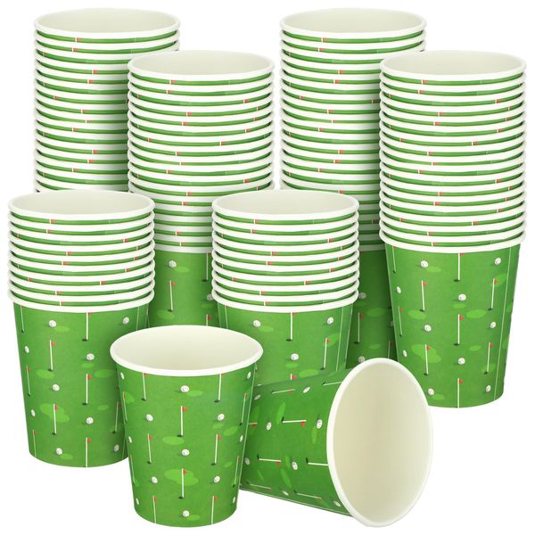 Teling 100 Pieces Golf Themed Party Paper Cups Disposable 9oz Paper Cups for Sports Party Supplies Decorations Paper Drinking Cups for Birthday Party Favors