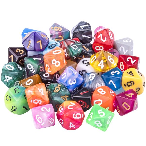 SIQUK 35 Pieces Polyhedral Dice 10 Sided Mixed Colours Dice for DND RPG MTG Table Games with Black Velvet Storage Bag