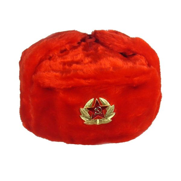 Russian Soviet Fur Military Cossack Ushanka Hat Multicolor (Red, L(60))