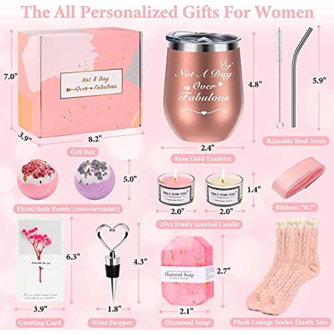 Birthday Gifts for Women, Valentines Day Gifts for Her Girlfriend BFF Mom  Wife Daughter Sister, Spa Gift Set for Women with Soy Wax Scented Candles,  Bath Bomb, 12oz Double Insulated Tumbler