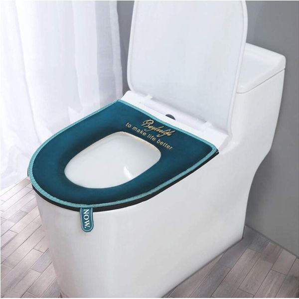 XPOOS Universal Toilet Seat Cushion,Toilet Seat Cover Set,Zipper Waterproof Toilet Seat Cover Pads,Antibacterial Luxury Toilets Warm Toilet seat Mat,Washable (Blue)