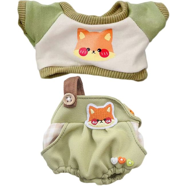 YUYAKESHI Cotton Doll Clothes, Doll Clothes, Change of Clothes, For Stuffed Animals, Sweat, Cute Accessories, Overalls, Apparel Parts (Green Fox 2 Pieces, 7.9 inches (20 cm)