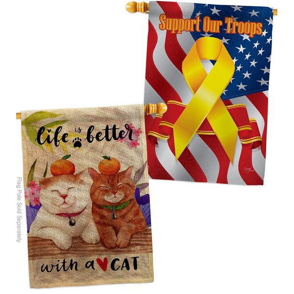 Angeleno Heritage Better Burlap House Flag Pack Cat Kitten Meow Spoiled Paw Fur Pet Nature Farm Animal Creature Support Our Troops Banner Small Garden Yard Gift Double-Sided, Made in USA