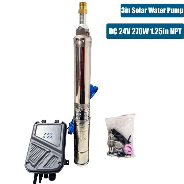 3" Solar Pump Submersible Pump Bore DC 24V 270W Deep Well Pump + MPPT Controller