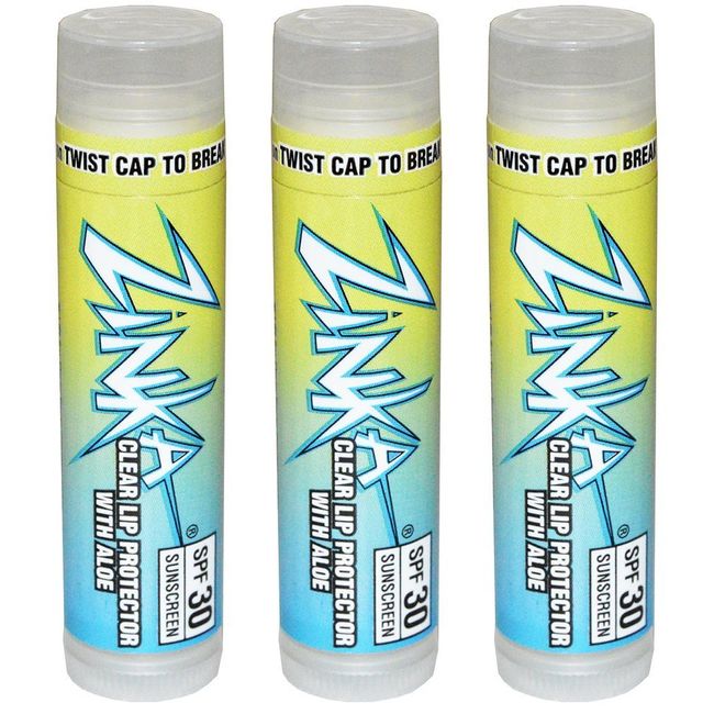 Zinka Clear Lip Protector With Aloe SPF 30 Sunscreen Lip Balm .15 Ounce (Pack of 3)