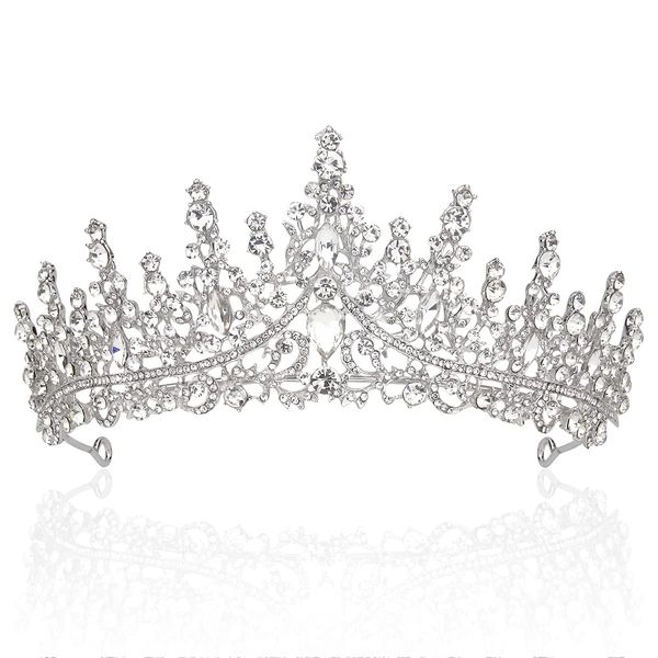 TOBATOBA Silver Wedding Tiara for Women Crystal Tiaras and Crowns for Women Wedding Tiaras for Bride Royal Queen Crown Headband Princess Quinceanera Headpieces for Birthday Prom Pageant Party