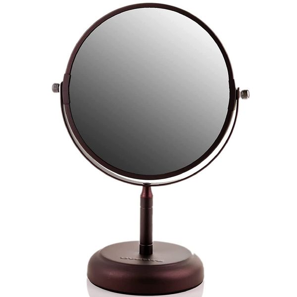 OVENTE 7'' Tabletop Vanity Makeup Mirror, 1X & 5X Magnification, Spinning Double Sided Round Magnifier, Ideal for Dressers, Vanity, Office & Bathroom, Antique Bronze MNLDT70ABZ1X5X