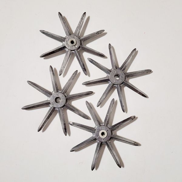 Industrial Aluminum Spike Wheel 5.5" Stars (4) Steampunk Garden Parts RotaryTill