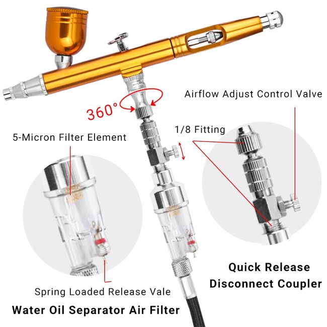 Airbrush Quick Release Coupler with Airflow Adjustment Control