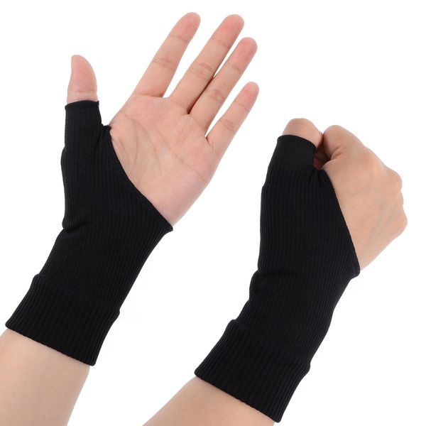 1 Pair Thumb Wrist Arthritis Gloves, Elastic Compression Sleeves Fingerless Glove with Gel Pad Breathable Thumb Compression Sleeves for Arthritis Carpal Tunnel Rheumatoid Typing Women & Men(Black)