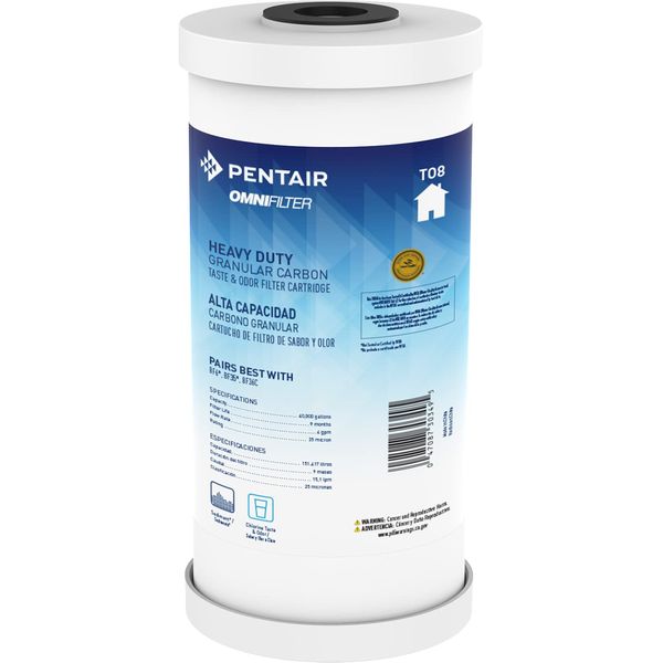 Pentair OMNIFilter TO8 Carbon Water Filter, 10" Heavy Duty Whole House Granular Carbon Taste & Odor Replacement Filter Cartridge, 10" x 4.5", 25 Micron