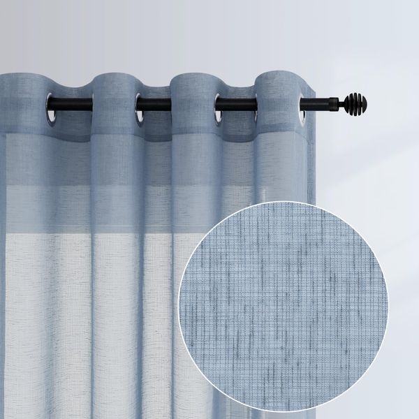 Pitalk Dusty Blue Curtains 84 Inch Length for Living Room Decor 2 Panels Grommet Linen Look Translucent Country Blue Semi Sheer Curtains for Bedroom Dining Bay Window Accents 52x84 Long Grey Gray Blue