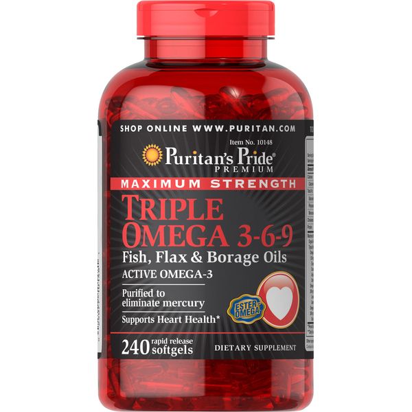 Maximum Strength Triple Omega 3-6-9 Fish, Flax & Borage Oils-240 Softgels