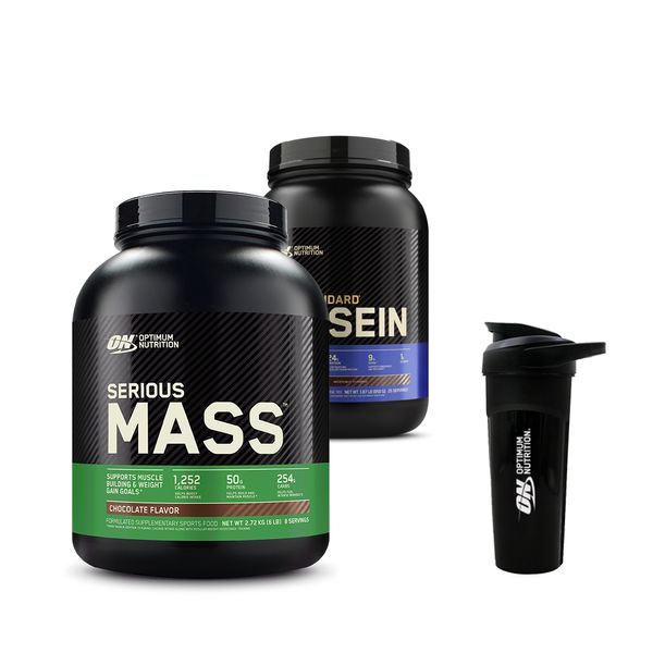 [+Shaker] Optimum Nutrition Serious Mass 2.72kg Chocolate Flavor + Gold Casein Choco 850g