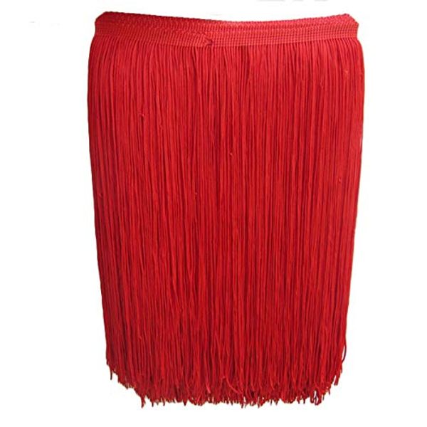 Yalulu 10 Meters Long 30 CM Wide Polyester Latin Fringe Tassel Trimming Lace DIY Latin Macrame Samba Dance Dress Stage Clothes Curtain Trim (Red)