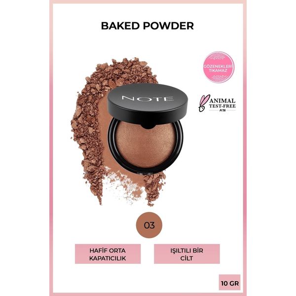 03 Caramel Cake - Baked Powder Işıltılı Bitişli Highlighter Toz Yüz Pudrası..