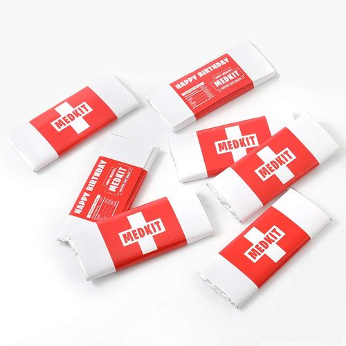 Game Party Supplies Chocolate Bar Medkit Labels With Foil Wrappings For Birthday Party Game Birthday Party Decorations (24+24 Count)