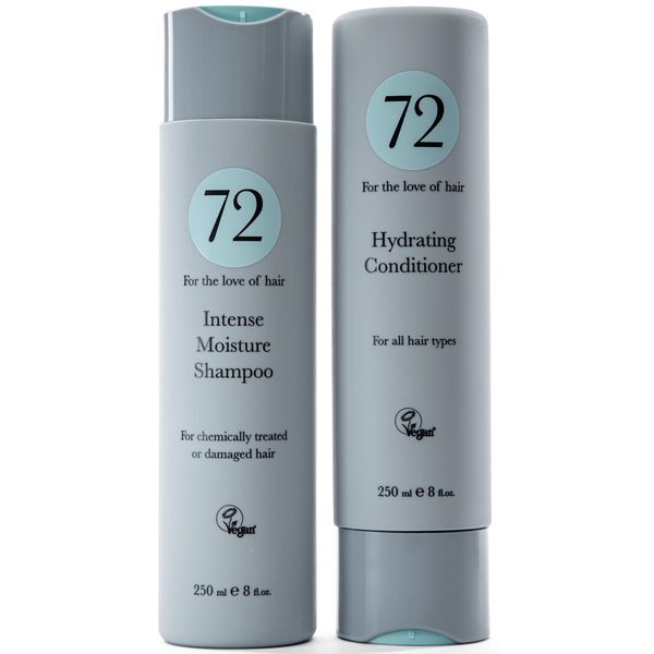 72 Hair Vegan Intense Moisture Duo, Sulphate Free Shampoo and Conditioner Set, Anti Frizz Treatment, 500ml