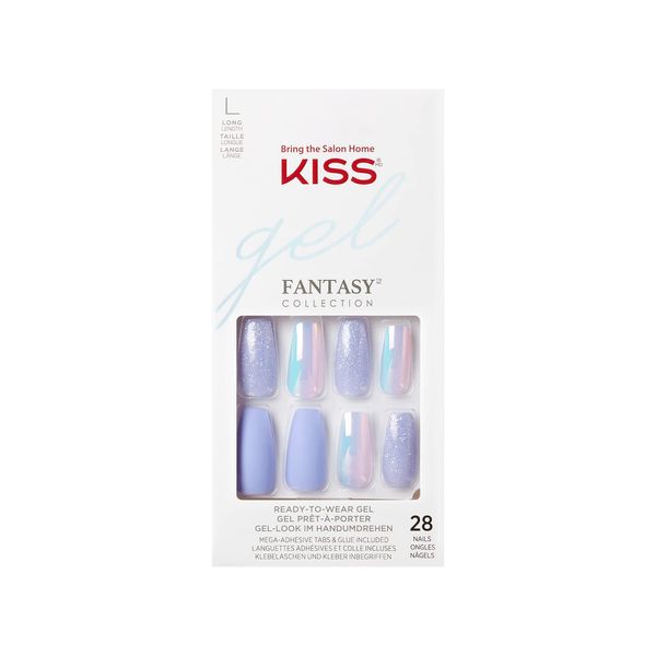 KISS Glam Fantasy Collection, Parasol, Special FX Gel Nails, Includes 28 False Nails, Nail Glue, Nail File, and Manicure Stick